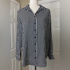 Grace Womens Blouse Size Medium Black White Vertical Stripe New Top NWT